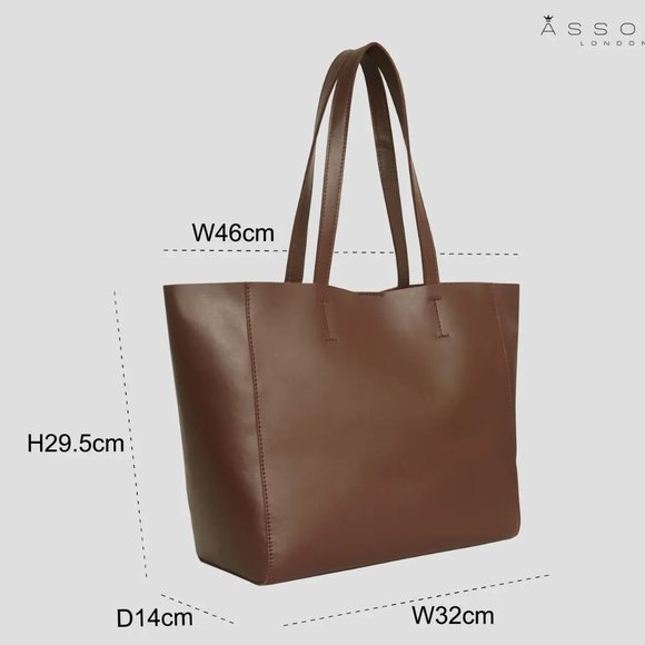 NWT Tan Real Leather lined Designer Tote Bag - Picture 4 of 6